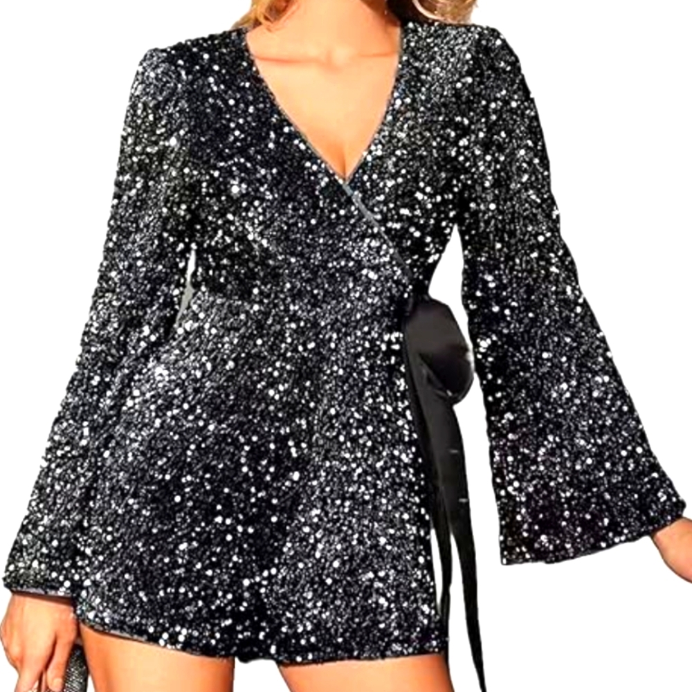 NWT Extro&Vert Sparkling Black Sequin Romper Shorts Size XXL